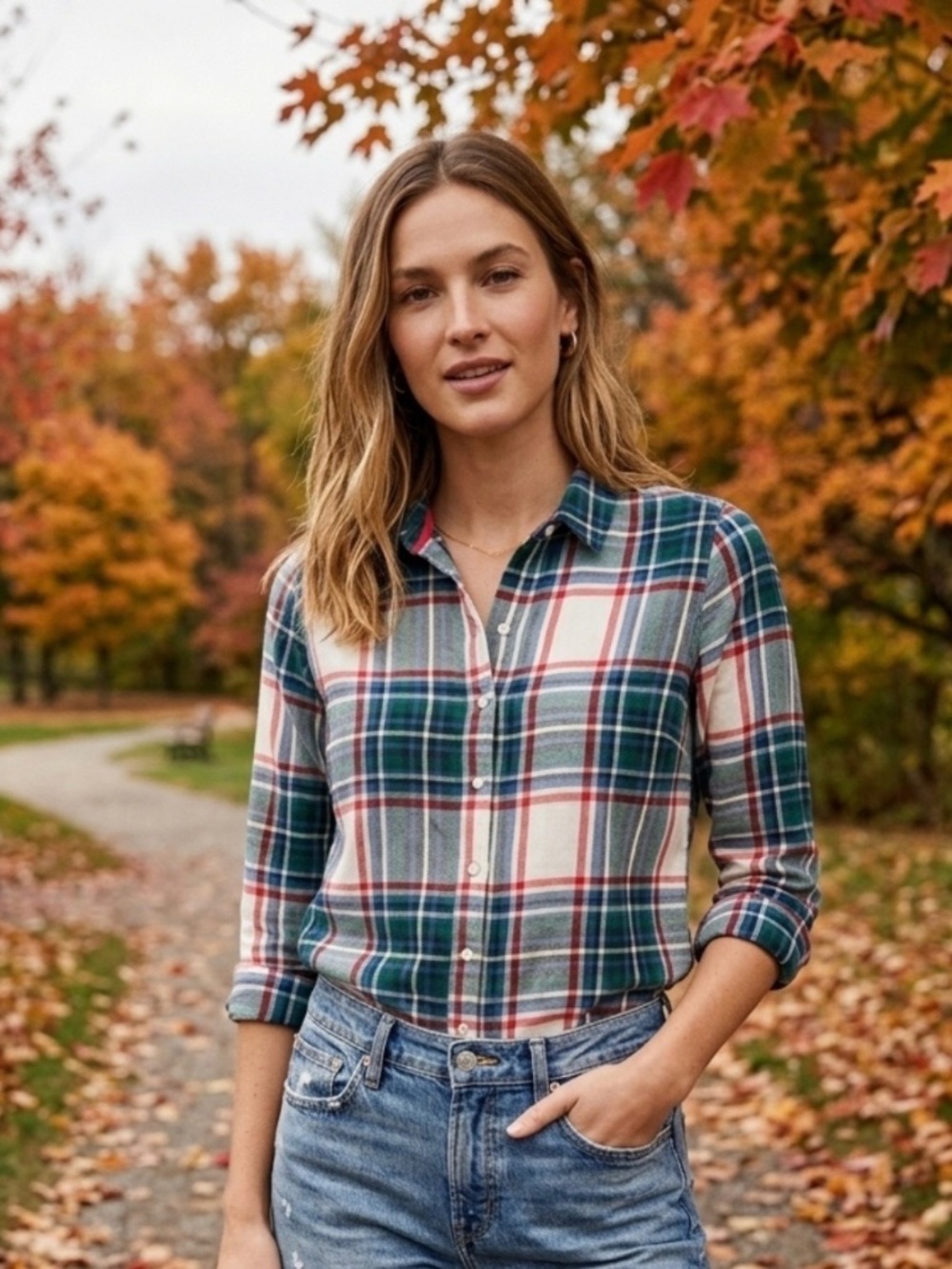 Aerie Classic Festive Plaid Flannel Shirt XS Cabincore Granolagirl Gorpcore Cozy